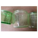 Collection of Vintage Green Depression Glass Kitchenware and Canisters
