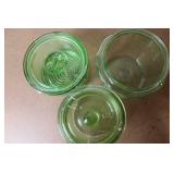 Collection of Vintage Green Depression Glass Kitchenware and Canisters