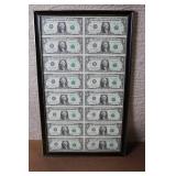 Framed Sheet of 16 Uncut US $1 Dollar Bills