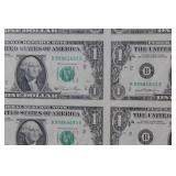 Framed Sheet of 16 Uncut US $1 Dollar Bills