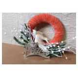 Collection of Christmas Decorations Including Hidden Talents Santa Doll, Wreath, Ornaments, and Pinecones