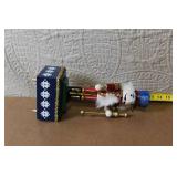 Holiday Nutcracker Marionette Music Box with Blue Hat and Glitter Details