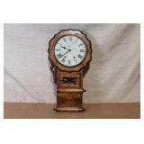 Antique Inlaid Wood Wall Clock with Roman Numerals