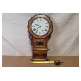 Antique Inlaid Wood Wall Clock with Roman Numerals