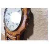 Antique Inlaid Wood Wall Clock with Roman Numerals