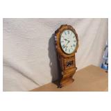Antique Inlaid Wood Wall Clock with Roman Numerals