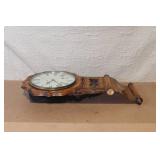 Antique Inlaid Wood Wall Clock with Roman Numerals