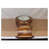 Antique Inlaid Wood Wall Clock with Roman Numerals