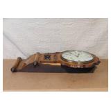 Antique Inlaid Wood Wall Clock with Roman Numerals
