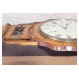 Antique Inlaid Wood Wall Clock with Roman Numerals
