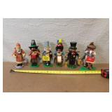 Set of 6 German Wooden Smoker Figurines and 1 Wooden Organ Grinder Figure