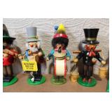 Set of 6 German Wooden Smoker Figurines and 1 Wooden Organ Grinder Figure