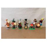 Set of 6 German Wooden Smoker Figurines and 1 Wooden Organ Grinder Figure