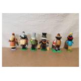 Set of 6 German Wooden Smoker Figurines and 1 Wooden Organ Grinder Figure