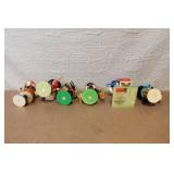 Set of 6 German Wooden Smoker Figurines and 1 Wooden Organ Grinder Figure