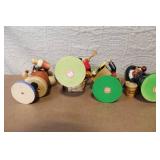 Set of 6 German Wooden Smoker Figurines and 1 Wooden Organ Grinder Figure