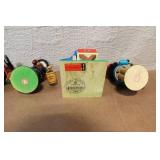 Set of 6 German Wooden Smoker Figurines and 1 Wooden Organ Grinder Figure