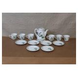 Porcelain Botanical Tea Set with Teapot, 6 Cups and 6 Saucers