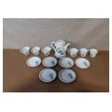 Porcelain Botanical Tea Set with Teapot, 6 Cups and 6 Saucers