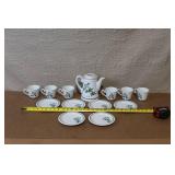 Porcelain Botanical Tea Set with Teapot, 6 Cups and 6 Saucers
