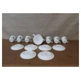 Porcelain Botanical Tea Set with Teapot, 6 Cups and 6 Saucers