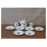 Porcelain Botanical Tea Set with Teapot, 6 Cups and 6 Saucers