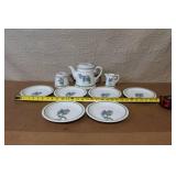 Porcelain Botanical Tea Set with Teapot, 6 Cups and 6 Saucers