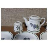 Porcelain Botanical Tea Set with Teapot, 6 Cups and 6 Saucers