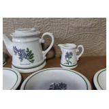 Porcelain Botanical Tea Set with Teapot, 6 Cups and 6 Saucers