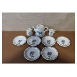 Porcelain Botanical Tea Set with Teapot, 6 Cups and 6 Saucers