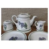 Porcelain Botanical Tea Set with Teapot, 6 Cups and 6 Saucers
