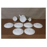 Porcelain Botanical Tea Set with Teapot, 6 Cups and 6 Saucers