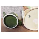 Vintage Hall Teapot, Cottage Teapot, Blue Pottery Mug, and Sad Iron Lids Set