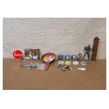 Vintage Toy Collection with Studebaker Badge, Davy Crockett Wallet, and Handcuffs