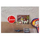Vintage Toy Collection with Studebaker Badge, Davy Crockett Wallet, and Handcuffs