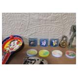 Vintage Toy Collection with Studebaker Badge, Davy Crockett Wallet, and Handcuffs