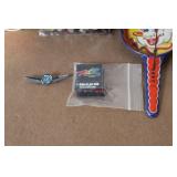 Vintage Toy Collection with Studebaker Badge, Davy Crockett Wallet, and Handcuffs