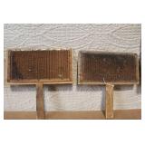 Set of 4 Vintage Wool Carding Brushes with Wooden Handles