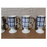 Set of 8 Blue and White Porcelain Mugs and Espresso Cups