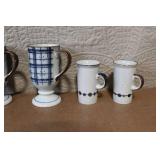 Set of 8 Blue and White Porcelain Mugs and Espresso Cups