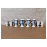 Set of 8 Blue and White Porcelain Mugs and Espresso Cups