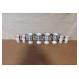 Set of 8 Blue and White Porcelain Mugs and Espresso Cups