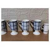Set of 8 Blue and White Porcelain Mugs and Espresso Cups