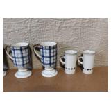 Set of 8 Blue and White Porcelain Mugs and Espresso Cups