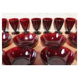 Set of 20 Vintage Red Glass Dinnerware Pieces - Plates, Bowls, Goblets