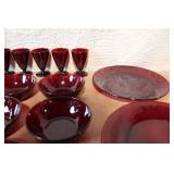 Set of 20 Vintage Red Glass Dinnerware Pieces - Plates, Bowls, Goblets