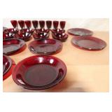 Set of 20 Vintage Red Glass Dinnerware Pieces - Plates, Bowls, Goblets