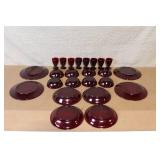 Set of 20 Vintage Red Glass Dinnerware Pieces - Plates, Bowls, Goblets