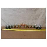 Vintage Colored Glassware Collection with Goblets, Compote, and Shakers