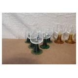 Vintage Colored Glassware Collection with Goblets, Compote, and Shakers